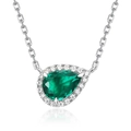 Peergeslepen smaragdgroene hanger met halo-diamanten aan een S925 zilveren ketting - 925 zilver / In Laboratorium Gekweekte Smaragd (Peervorm Stijl)