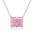 Exaggerated radiant cut pink carbon diamond necklace with two-tone silver and gold setting - 450MM(18 Inch) / Thick Silver White Gold + 18K Gold Color