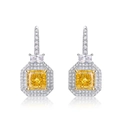Square yellow carbon diamond S925 silver earrings with halo design and silver finish - 925 Silver / Gold And Silver