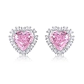 Pendientes de corazón rosa con halo en plata de ley 925 y diamantes de alto carbono - Plata 925 / Rosa