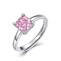 Eleganter S925 Sterlingsilber Ring mit pinkem Diamanten im Quadratschliff und Vier-Krallen-Fassung - Rosa Zirkonia (RG015729) / Einstellbar Offen
