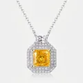 Pendentif diamant jaune coupe radiant avec double halo sur collier en argent S925 - Taille unique / Collier (NL015708) / Argent 925 Incrusté de Diamant Carbone / Couleur Platine et Or