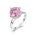 Elegante S925 zilveren ring met een 10x10mm roze edelsteen in klassieke vier-klauwzetting - US8# / Roze