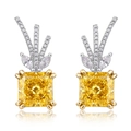 Sparkling S925 silver deer antler earrings with yellow ice flower cut carbon diamonds - 925 Silver / Yellow High Carbon Diamond