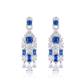 Vintage S925 silver dangling earrings with deep blue square gems and tassels - 925 Silver / Blue
