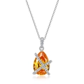 Luxurious S925 silver necklace with pear-cut orange gemstone and diamond accents - 925 Silver / Pendant Only (No Chain)