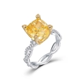 Luxe S925 zilveren ring met cushion-cut gele edelsteen en gedraaide ringband met diamant - US8# / Gele High Carbon Diamant
