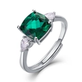 Bague en argent S925 avec pierre carrée vert émeraude et anneau ouvert réglable élégant - Ouvert Réglable / Émeraude de Laboratoire (Coussin Carré 8*8MM)