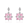S925 silver square pink ice flower earrings with princess cut high carbon diamonds - 925 Silver / Pink