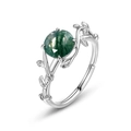 Mosagaat ring in sterling zilver met verstelbaar wijnstokontwerp en bladmotieven - US6# / Mosagaat