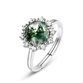 Anello in argento S925 con agata muschiata e design vintage a forma di girasole - US 7 / Agata Muschiata