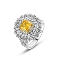 Anello in argento S925 con pietra gialla taglio cushion e design girasole radiale - US8# / Diamante ad Alto Carbono Giallo