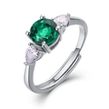 Bague réglable en argent S925 avec pierre ronde vert émeraude et accents poires - Ouvert Réglable / Émeraude de Laboratoire (Ronde 6.0MM)