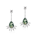 S925 silver moss agate drop earrings with water drop stones and sparkling zircon accents - 925 Silver / Moss Green
