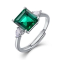 Bague ouverte en argent S925 avec émeraude rectangulaire et pierres en forme de poire - Ouvert Réglable / Émeraude de Laboratoire (Carré 8*8MM)