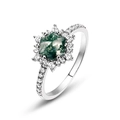 Zeshoekige mosagaat ring met zirkonia halo en 925 sterling zilveren ringband - US8# / Mosagaat