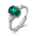 Bague en argent S925 avec émeraude ovale et diamants latéraux taille poire - Ouvert Réglable / Émeraude de Laboratoire (Ovale 6*8MM)