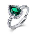 S925 Silberring mit Tropfen-Smaragd, doppeltem Halo und offener Ringschiene - Einstellbar Offen / Im Labor Gezüchteter Smaragd (Birne 7*9MM) RG022840