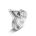 Three-piece S925 silver ring set with kite-cut moss agate and fire opal accents - US8# / Silver