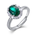 Luxuriöser S925 Silberring mit tropfenförmigem Smaragd und Halo-Bagpette-Diamantenbesatz - Einstellbar Offen / Im Labor Gezüchteter Smaragd (Oval 6*8MM) RG023400
