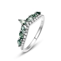 S925 Silber Kronenring mit grünem Moosachat im Marquise-Schliff und weißen Zirkonia - US8# / Moosachat