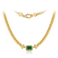 Collana in argento 925 con pietra verde taglio smeraldo e pavé su catena d'oro piatta - Argento 925 / Smeraldo
