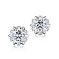 S925 silver moissanite stud earrings featuring a snowflake sunflower design with mirror reflection - 925 Sterling Silver (With GRA Moissanite Certificate) / White Gold (Round Main Stone)