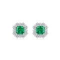 Orecchini a perno in argento S925 con pietre verde smeraldo e halo di diamanti a fiocco - Argento 925 / Smeraldo