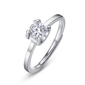 Classic S925 sterling silver moissanite ring with four-prong round solitaire setting - One Size/Adjustable (With GRA Certificate) / Platinum Color (Round Main Stone)