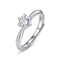 Klassischer S925 Silber Moissanit Ring mit Sechs-Krallen-Fassung und verstellbarer Größe - Einheitsgröße (Mit GRA-Zertifikat) / Weißgold