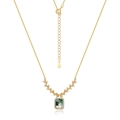 Golden S925 sterling silver necklace with a rectangular green moss agate pendant - 925 Silver / 10K Gold + Electrophoretic Lacquer