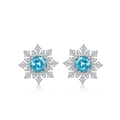 Eleganti orecchini a lobo a fiocco di neve in argento S925 con pietra blu taglio ghiaccio - Argento 925 / Azzurro