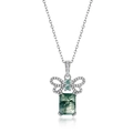 Collana a farfalla in argento S925 con pendente in agata muschiata verde e zirconi - Pendente in Pietra di Muschio Verde (Senza Catena) / Argento 925