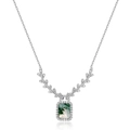 S925 sterling silver necklace featuring a rectangular green moss agate pendant with diamonds - 925 Silver / Thick Silver White Gold