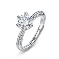 S925 sterling silver moissanite ring with six-prong setting and adjustable open band - Adjustable Open Ring (with Certificate) / White Gold (Round Main Stone)