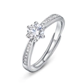 Elegant S925 sterling silver moissanite ring featuring a six-prong crown setting on white background - Adjustable Open Band (With GRA Certificate) / White Gold Color (5mm Round Main Stone)