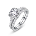 Luxury S925 sterling silver moissanite wedding ring set with cushion cut stone on white background - US8 / White Gold