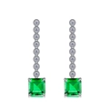 S925 silver drop earrings with emerald-cut green stone and sparkling chain line design - 925 Silver / Lab-Grown Emerald