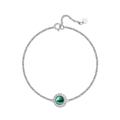 Elegante pulsera de plata S925 con piedra verde redonda y halo de cristales blancos - Plata 925 / Verde