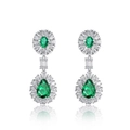 Elegant S925 silver emerald drop earrings with sparkling pear-shaped zircon stones - 925 Silver / Lab-grown Emerald Style