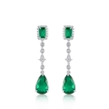 Luxurious S925 silver emerald drop earrings with rectangle and teardrop cut gemstones - 925 Silver / Green