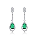 Luxurious S925 silver drop earrings featuring pear-cut emerald gems and pavé diamonds - 925 Silver / Lab-Grown Emerald