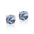 Elegant round alexandrite stud earrings in four-prong S925 silver setting with reflections - 925 Silver / Silver