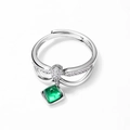 Elegant S925 silver ring with micro-pave diamond bow and square emerald pendant - Adjustable Open / Bow Knot Pendant Style (Lab Created Emerald)