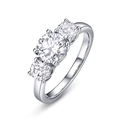 Classic S925 sterling silver three-stone moissanite ring with round brilliant cut stones - US6# / With GRA Certificate / Platinum Color (6.5mm Round Main Stone)