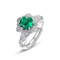 Vintage S925 silver adjustable ring with a floral emerald green stone cluster - One Size Adjustable (RG017248)