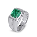 S925 Silber Smaragdring für Herren mit grünem Stein im Quadratschliff und offenem Ring - Einheitsgröße(Einstellbar) / Silber/Grün