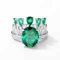 Luxe S925 zilveren kroonring met smaragdgroene edelsteen en sprankelende accenten - HK17# / In het lab gekweekte smaragd