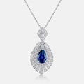 Luxuriöser S925 Silberanhänger mit birnenförmigem blauem Saphir und Diamantbesatz - Blauer Tropfenanhänger Mit Kette / Blau