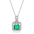 Elegant square emerald cut green gemstone pendant with silver chain for women - 925 Silver / Pendant with Chain